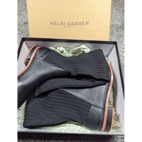 Size 7 Womens - Kelsi Dagger Brooklyn Boots Over the Knee Sock Alva‎ Black Vegan - Picture 1 of 16